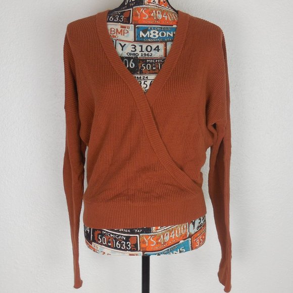 Splendid Sibyl Surplice Waffle Knit Brown Sweater - Picture 1 of 10